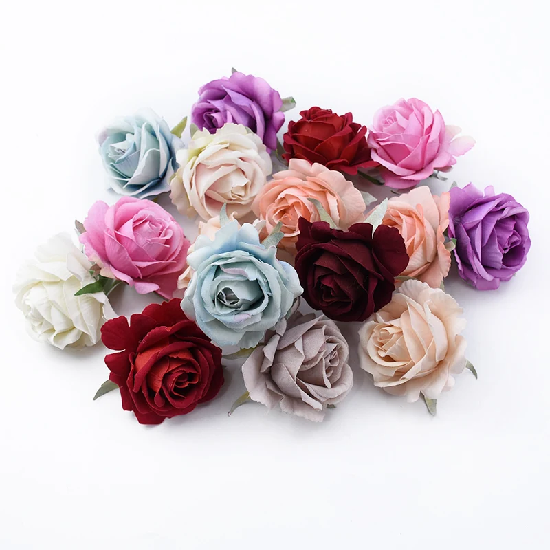 

2Pcs 6CM Flannel Roses Head Diy Gifts Box Cheap Artificial Flowers for Home Decor Wedding Bridal Accessories Clearance Navidad