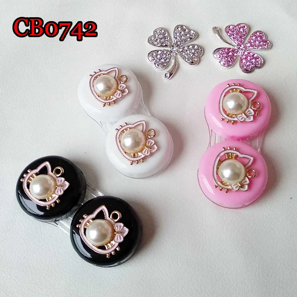 

1PC Cute Case Pearl Contact Lens Case Kitty Pocket Box Convenient Travel Box for Lenses Container CB0742