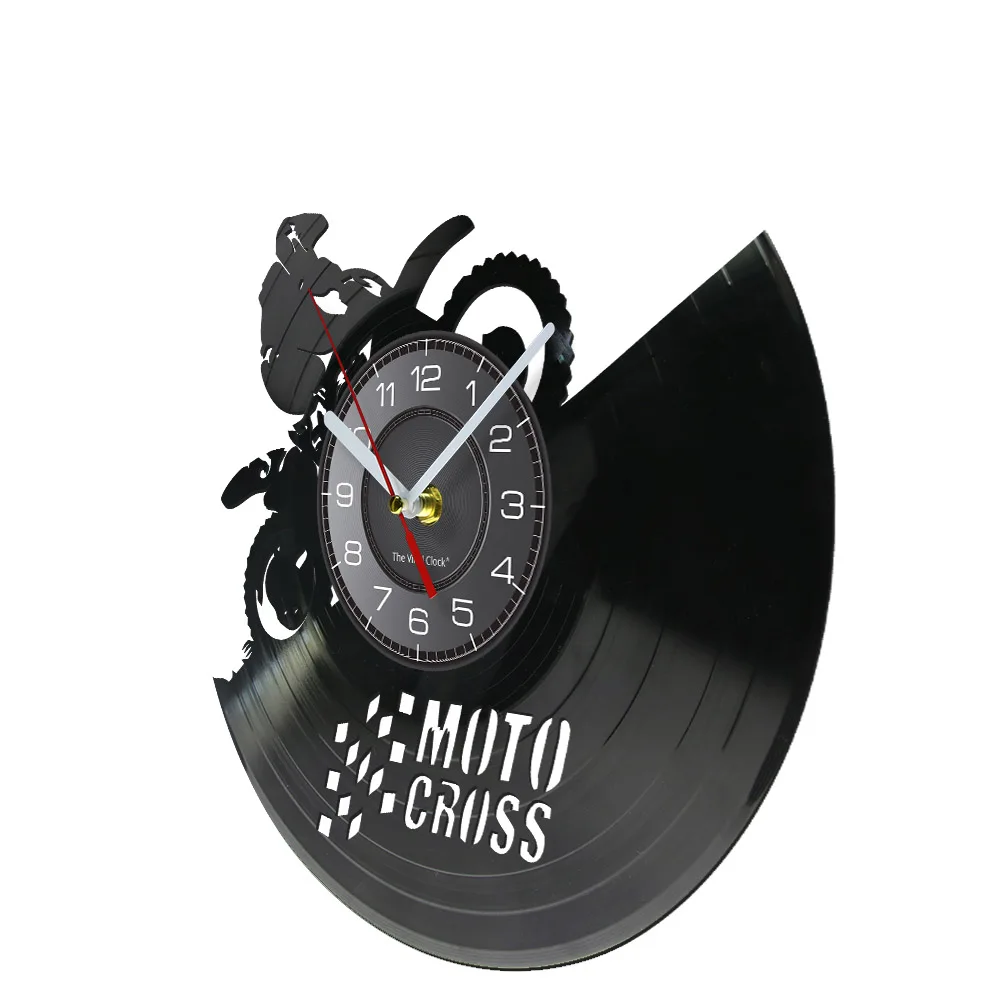 Moto Cross Racing Vinyl Record Wall Clock Off-road Motorcycle Extreme Sports Bikers Home Decor Watch Dirt Hanging Accessories