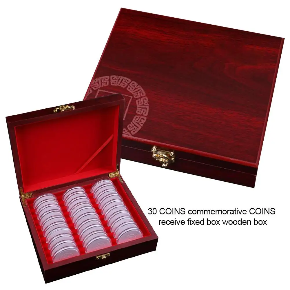 Coin Storage Box 30 PCS Coin Holders with Storage Wooden Box Coin Protection Boxes Coin Collection Box