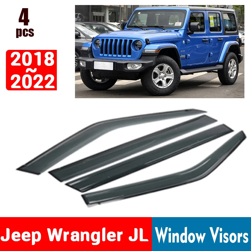 

FOR Jeep Wrangler JL 2018-2022 Window Visors Rain Guard Windows Rain Cover Deflector Awning Shield Vent Guard Shade Cover Trim