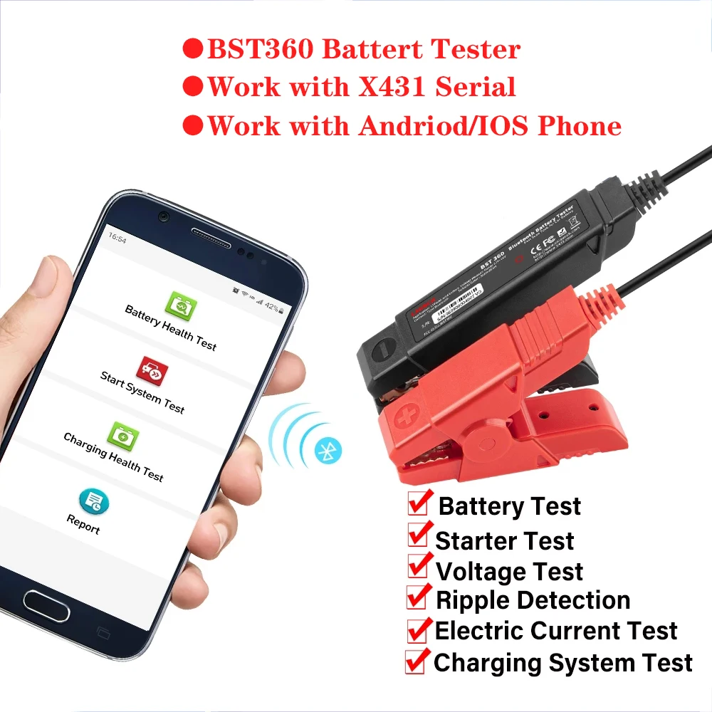 

LAUNCH X431 BST360 BT Battery Tester Clip Analyzer Diagnostic 6V 12V 2000CCA Car Voltage Scannner Work for X431 Device