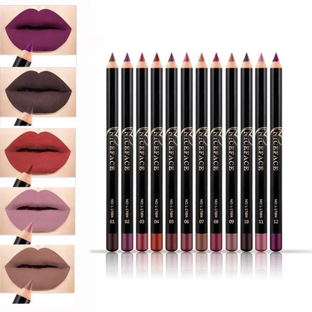 12 Colors Cosmetic Lipstick Pen Matte Long Lasting Pigments Waterproof Lady Charming Lip Liner Contour Makeup Lipstick Tool