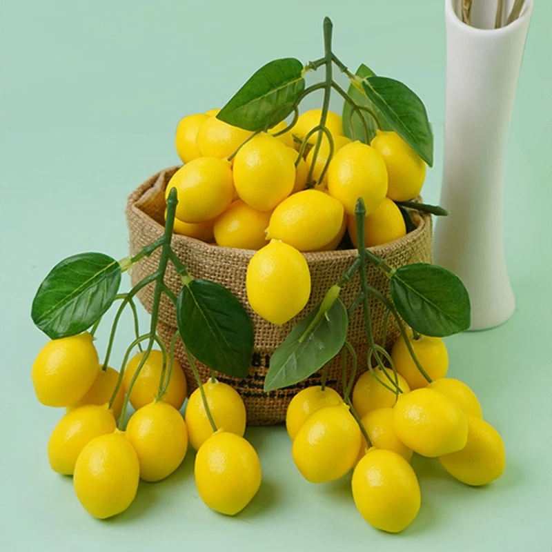 Artificial Lemons String, Vivid Faux Lemon Plastic Fake Yellow Lemon Fake Fruit, Home Table Party Decor Photography Prop