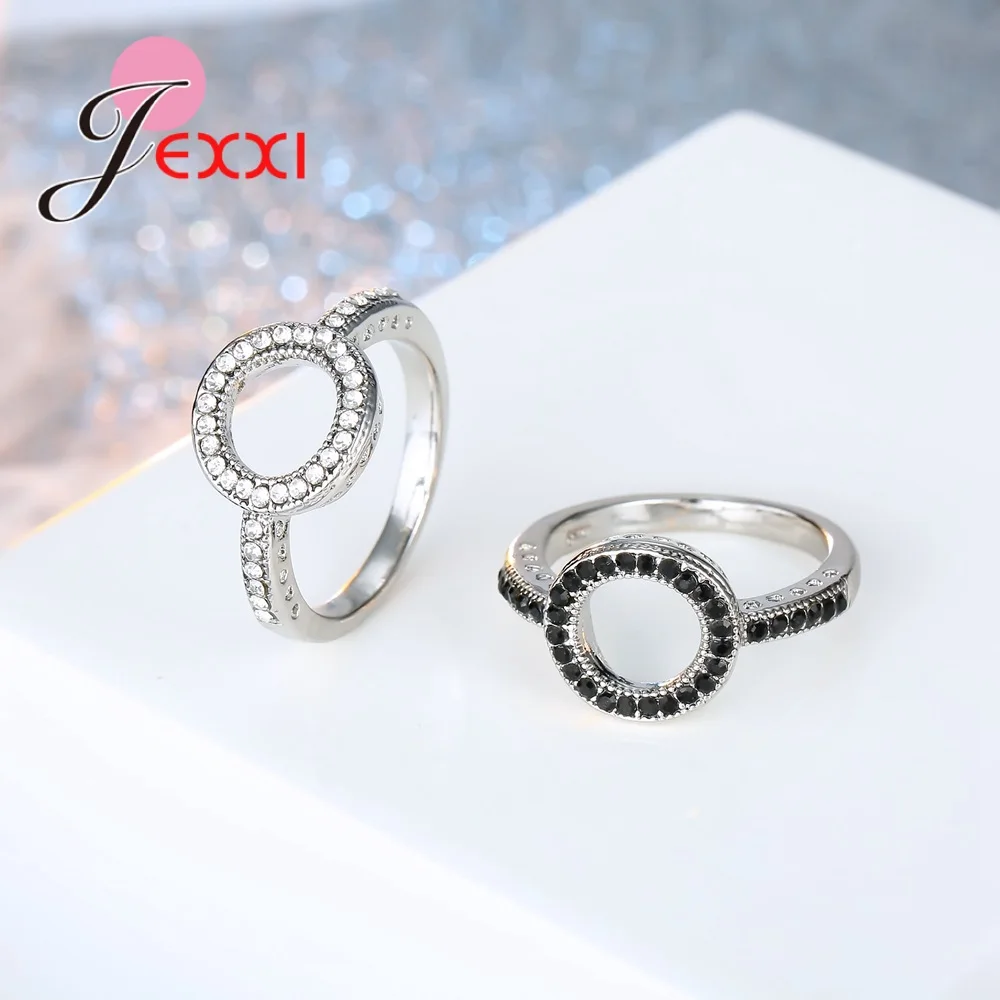 Top Vendeur New Fashion Bijoux Round Design Women Wedding Rings 925 Sterling Silver Color Metal Rings Rhinestone Jewelry