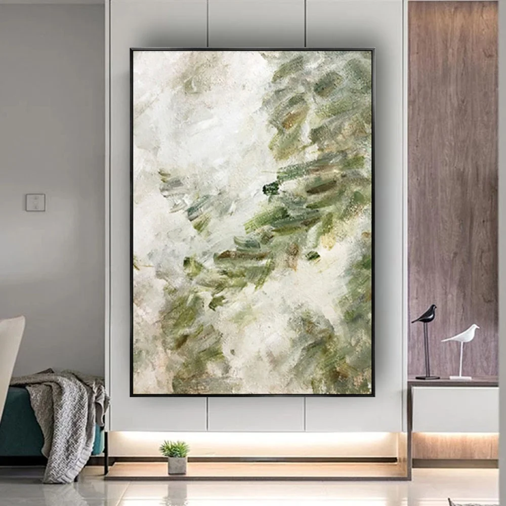 

Large Wall Art Green Plant Poster 100% Hand-Painted Canvas Oil Paintings Abstract Nordic Home Office Decor Hotel Live Picture