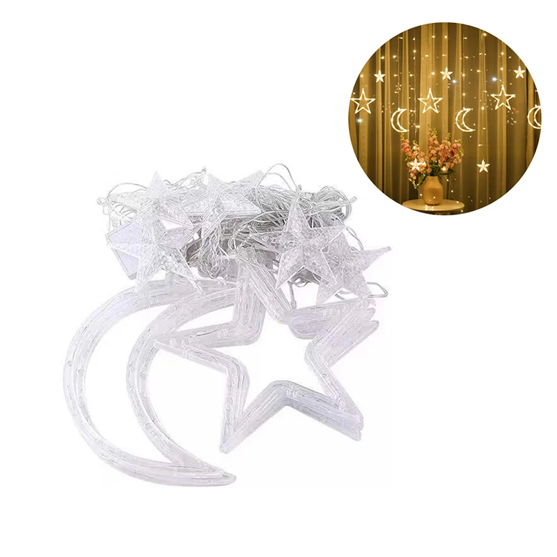 LEDs Twinkle Moon Star โคมไฟ220V EU Plug Christmas Fairy Garlands String สำหรับแสงงานแต่งงานตกแต่ง