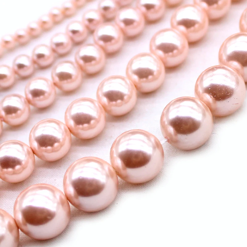 Natural Pink Shell Pearl Beads For Jewelry Making Choker Making Round Smooth bead Diy Bracelet Jewellery 4/6/8/10/12mm