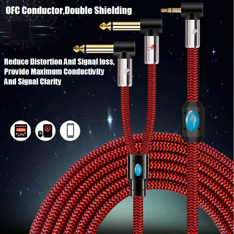 Hifi Audio Cable 3.5mm to 2 x 6.35mm 1/4 Inch TS Mono Male for Mixer Console Amplifier 3.5 to 1/4'' Jack Shielded Cords