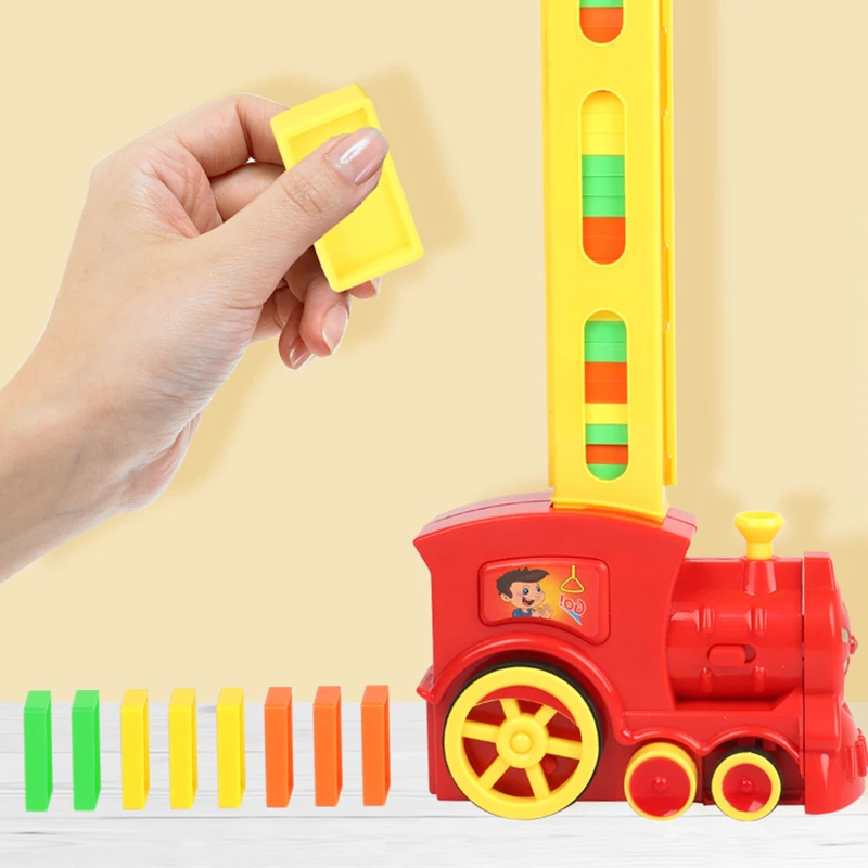 Building Blocks Toys Electric Automatic Licensing Display Domino Car Small Train Block Toy Game Educational Toy For Kids Gift