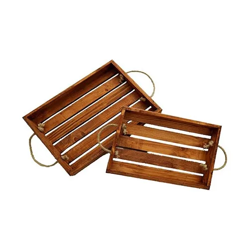 Aherwood 2 Li Decorative Wooden Presentation Service Case Tray Set Rope Handle Bamboo Tea Coffee Food Tray Light Brown