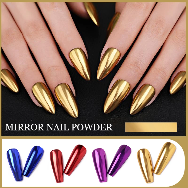 Nail Art Mirror Pigment Powder  Nail Glitters Metallic Color for Nail Art UV Gel Polishing Rose Gold Silver Colors