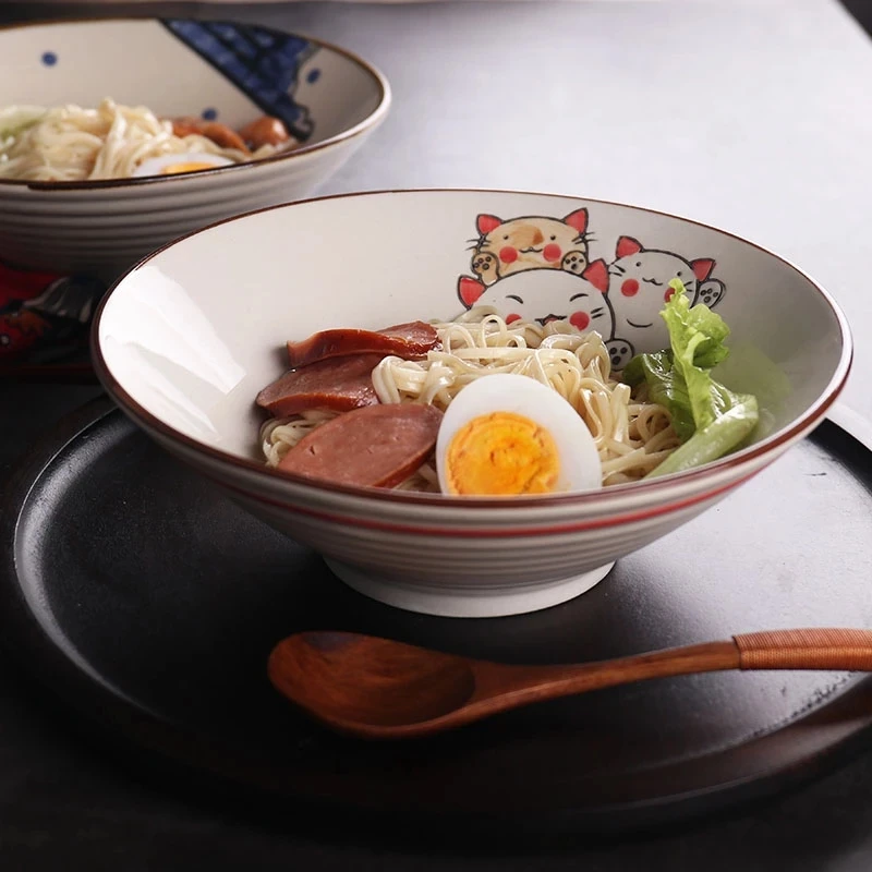 Japanese Style Ramen Bowl Restaurant Noodle Tableware High Capacity Kitchen Ceramic Salad Soup Bowl Food Container Dinnerware