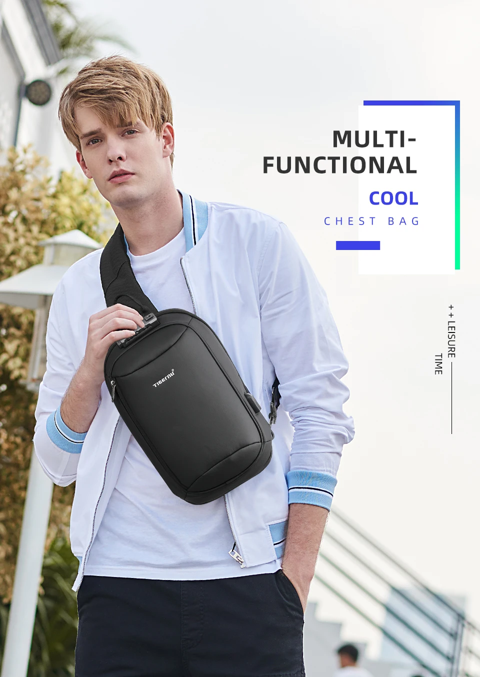 Tigernu Mode Männer Hohe Qualität Umhängetasche Spritzwassergeschützte Brust Tasche Anti-diebstahl USB Lade Casual Brust Tasche Männlichen Tasche – Detail 1