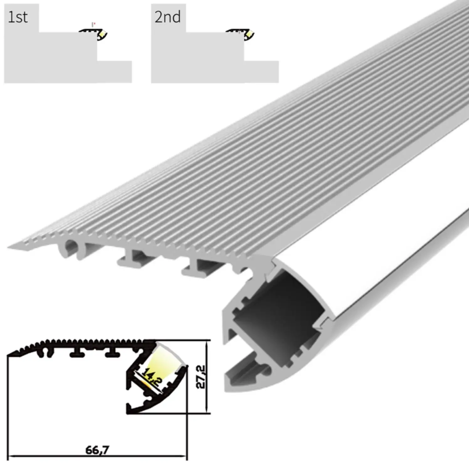 10m(5pcs) a lot, 2m per piece, led Aluminum profile for stair, clear cover or milky diffuse cover