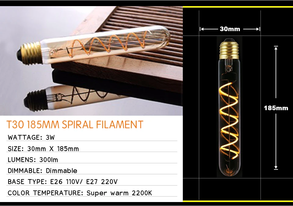 Retro dimmbare LED Edison Glühbirne E27 3W Gold Spiral-Filament ST64 G125 Ampoule LED Lampe Glühbirne Kronleuchter Dekorative Beleuchtung – Detail 7