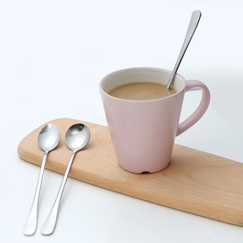 1PC Stainless Steel Long Handle Spoon Tea Stirring Spoon Durable Rounded Smooth Creative Korean Tea Coffee Ice Cream Teaspoons