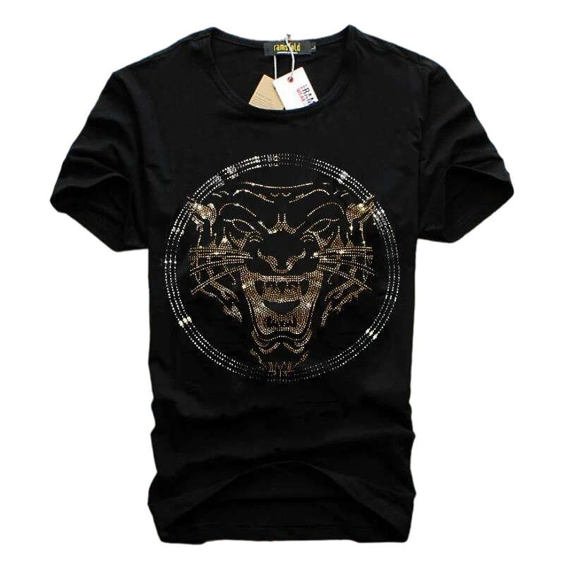 S-6XL Rhinestones Anime Cotton Mens short tshirt Streetwear hip hop Casual Hot drill top quality S-5XL