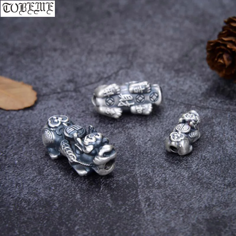 100% 3D 999 Silver Lucky Pixiu Beads Vintage Silver Fengshui Piyao Beads Good Luck  Pixiu Beads DIY Bracelet