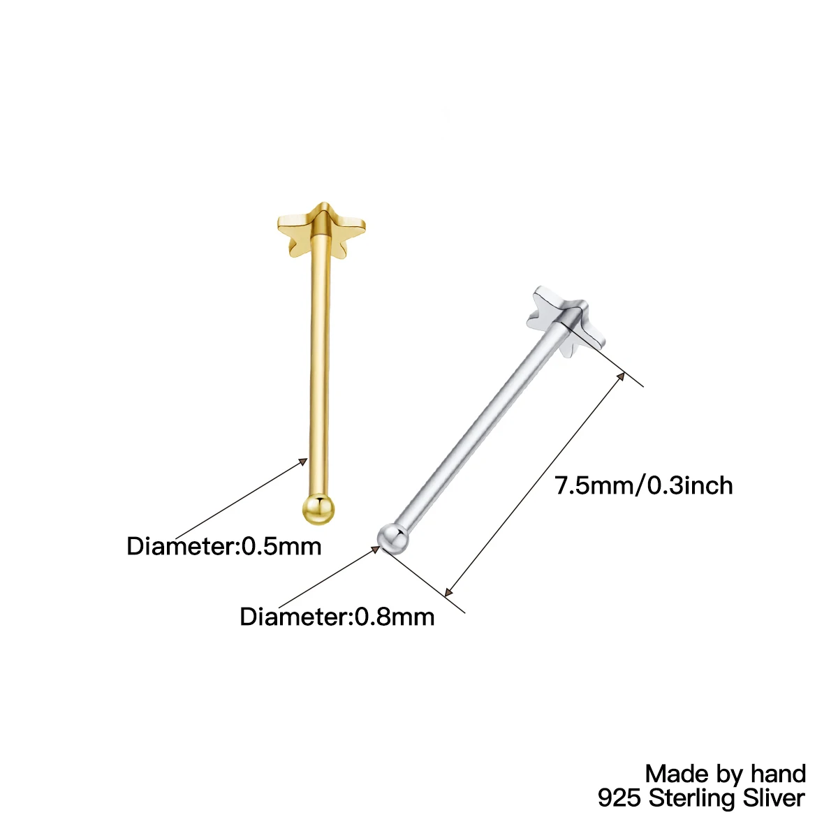 36Pcs/Box Cute 925 Sterling Silver Star Shape Nose Studs Body Jewelry Piercing Nariz For Women Girls Percing Nez