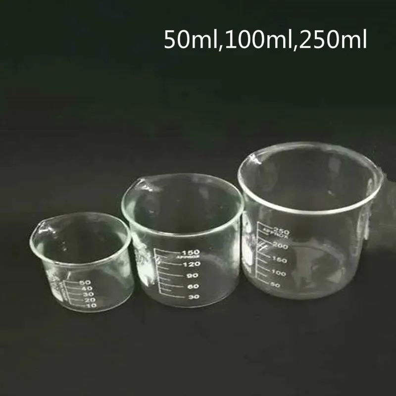 Béchers gradués en verre borosilicaté, petit type, 50ml, 100ml, 250ml chacun, 3 pièces