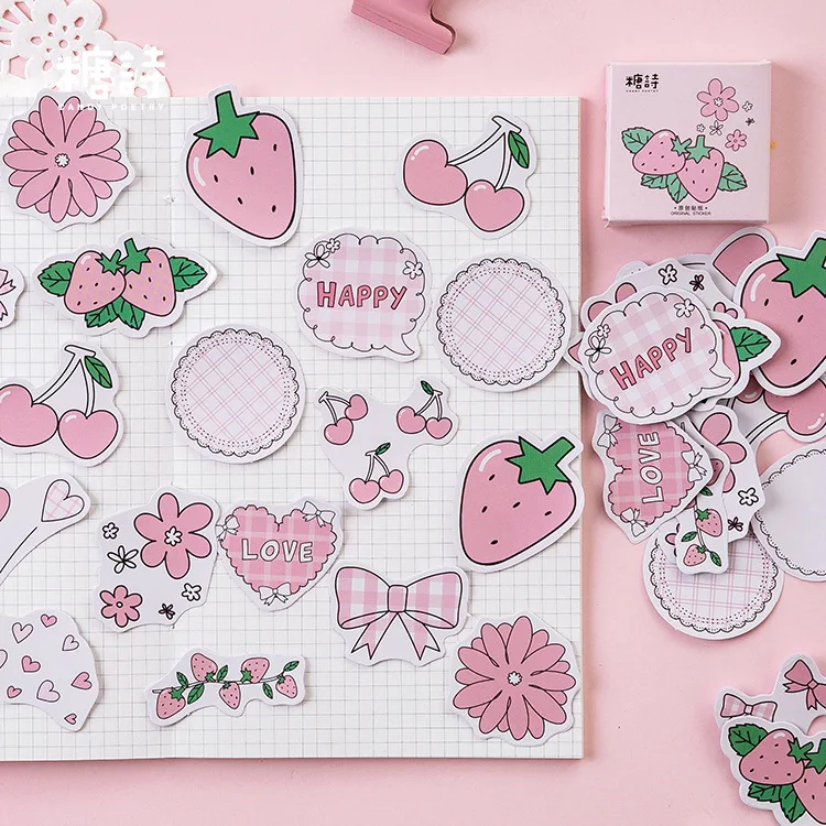 Mohamm Strawberry Flavor Series Cute Boxed Kawaii Stickers Planner Scrapbooking Stationery Japanese Diary Stickers