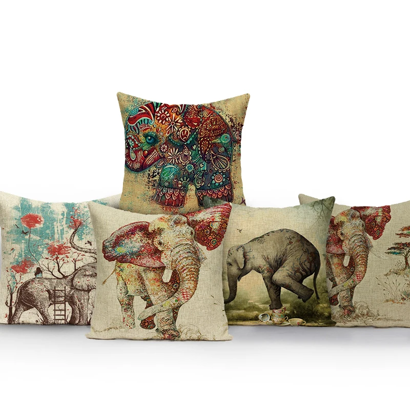 

Lovely Animal Elephant Pattern Pillows Cover Polyester Throw Pillow Cushion Cover Car Home Sofa Decorative Pillowcase