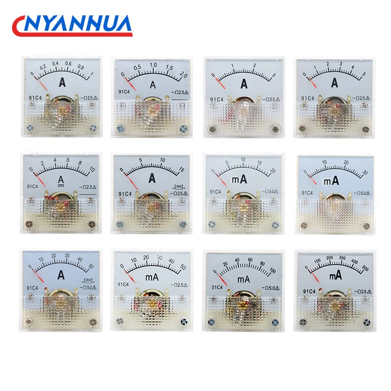 91C4-A Current Meter Gauge Analog DC Ammeter 1A2A3A5A 10A 15A 20mA 30mA 50mA 45*45mm