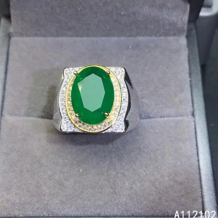 KJJEAXCMY fine jewelry 925 sterling silver inlaid natural emerald luxury men's new gemstone ring support test Chinese style