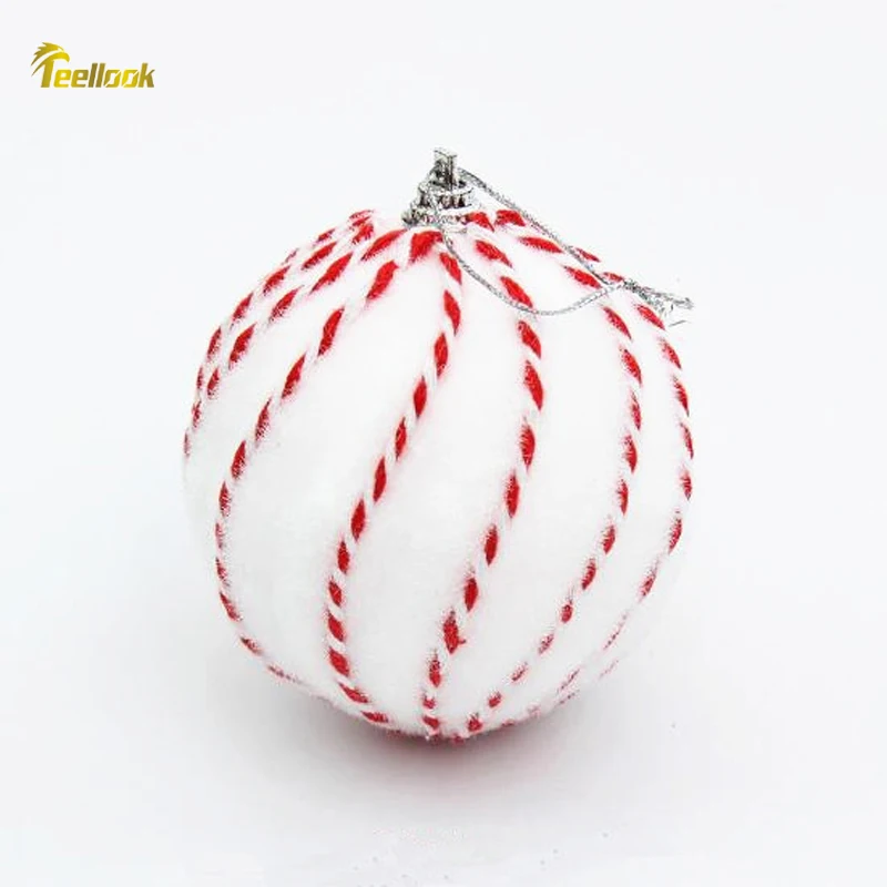 Teellook 10pcs 8cm white red rope Christmas ball Christmas family hotel decorated Christmas tree pendant