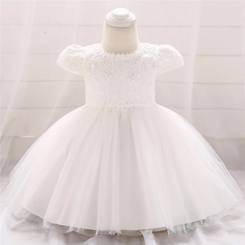 Newborns Girl Dresses Flower Bow Lace Kid Girls Baptism Dresses 1 Years Birthday Party Princess Baby Dresses