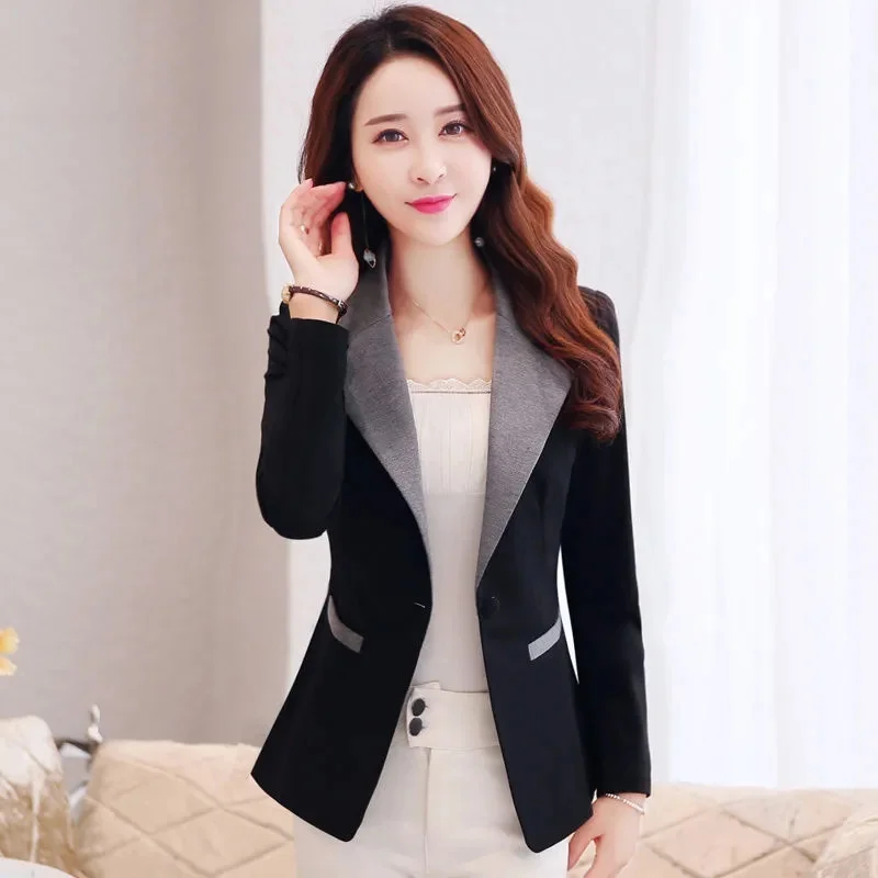 2023 Autumn New Women\'s Blazer Red Color Matching Single Button Long Sleeve Temperament Lady Lining Suit Jacket Femme Black  530