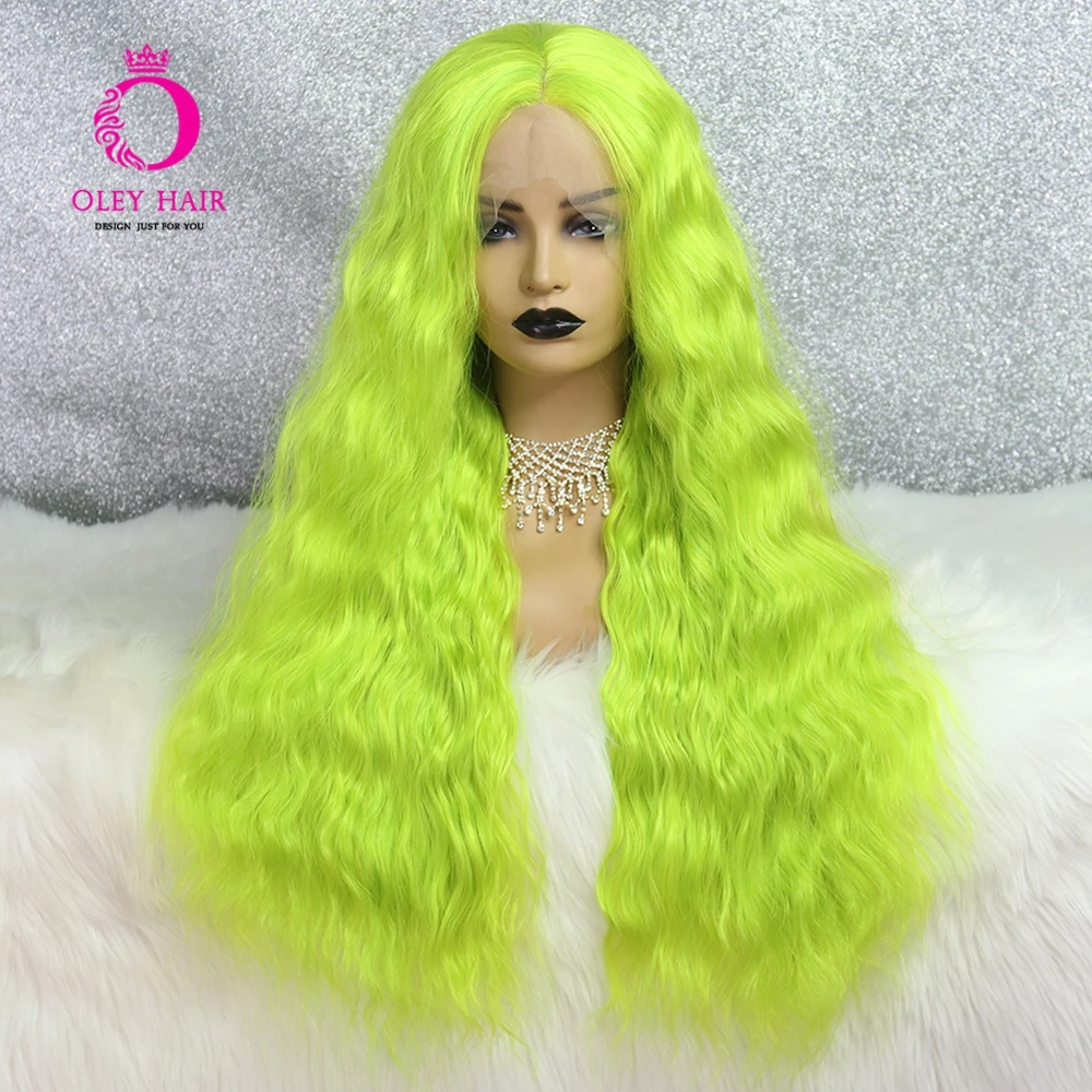 

Green Deep Wave Synthetic Lace Front Wig Middle-Part Drag Queen High Density Cosplay Wigs For Black Women Oley Summer Offer