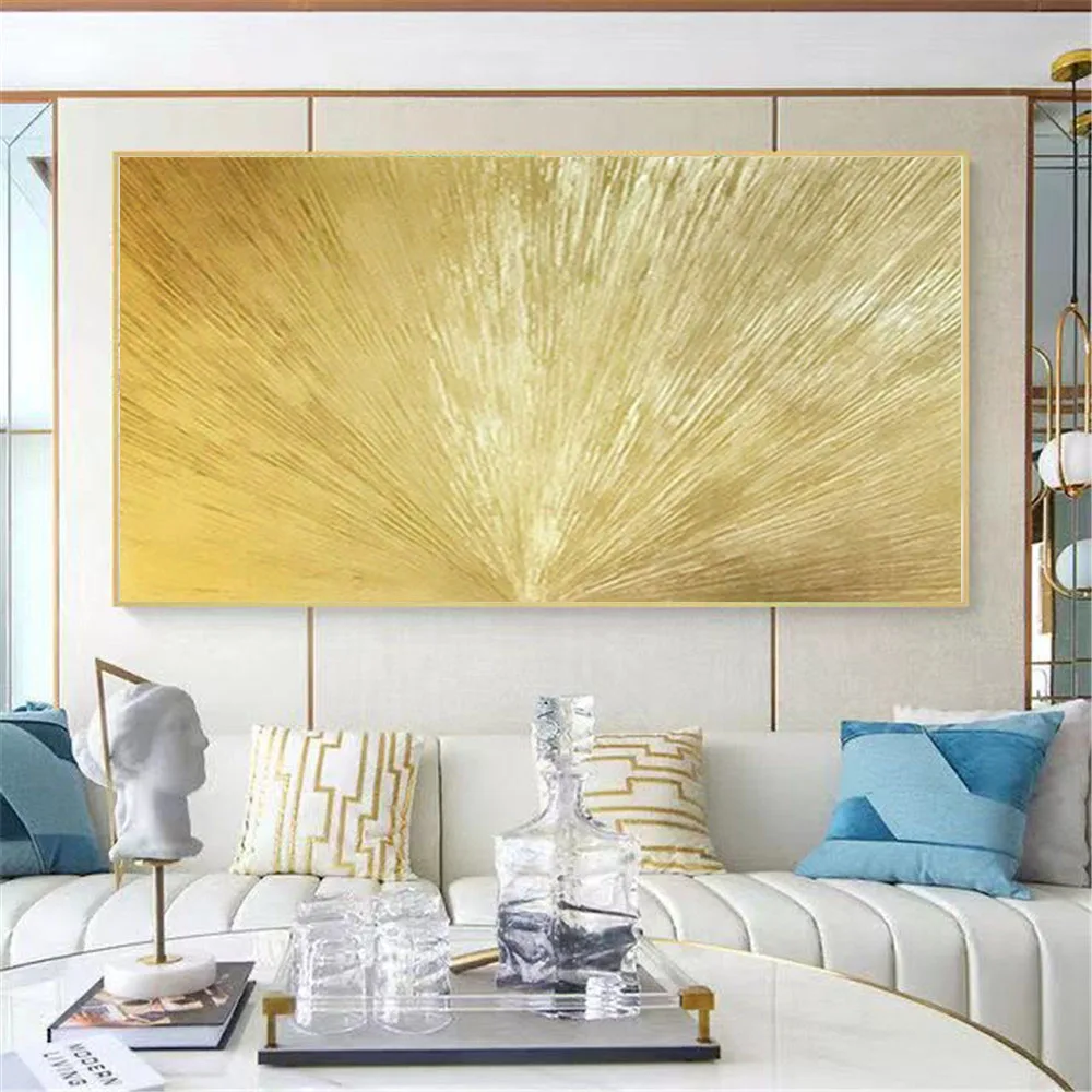 

Abstract Gold Leaf Streamline Metal Line Art Wall Canvas Hand-painted Oil Painting Modern Posters And Prints Home Mural Decor