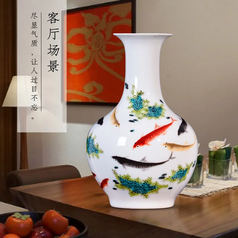 Jingdezhen-도자기 에나멜 꽃병 꽃병, 새로운 중국 스타일 거실 TV 캐비닛 장식