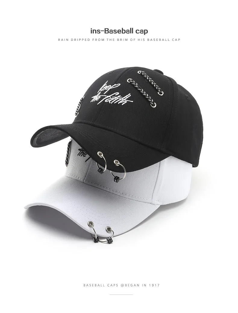 Outdoor men Women punk hip hop baseball cap New Korea stylish dad hat Chain Ring snapback hats Sport hat