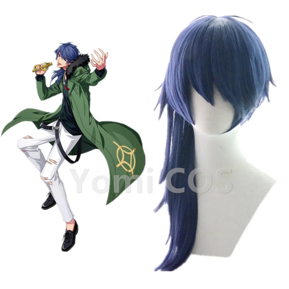 Division Rap Battle HypnosisMic DRB Arisugawa Dice Cosplay Wig Drak Blue Medium Hairstyle Free Wig Cap Anime Cosplay Halloween