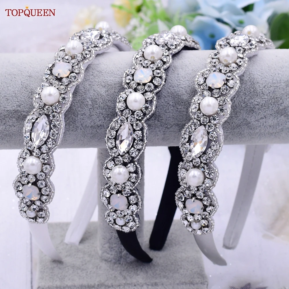 

TOPQUEEN S274-FG Wedding Rhinestone Headband Baroque Headhoop Bridal Tiara Headpieces Opal Pearls Headpiece three colour choose