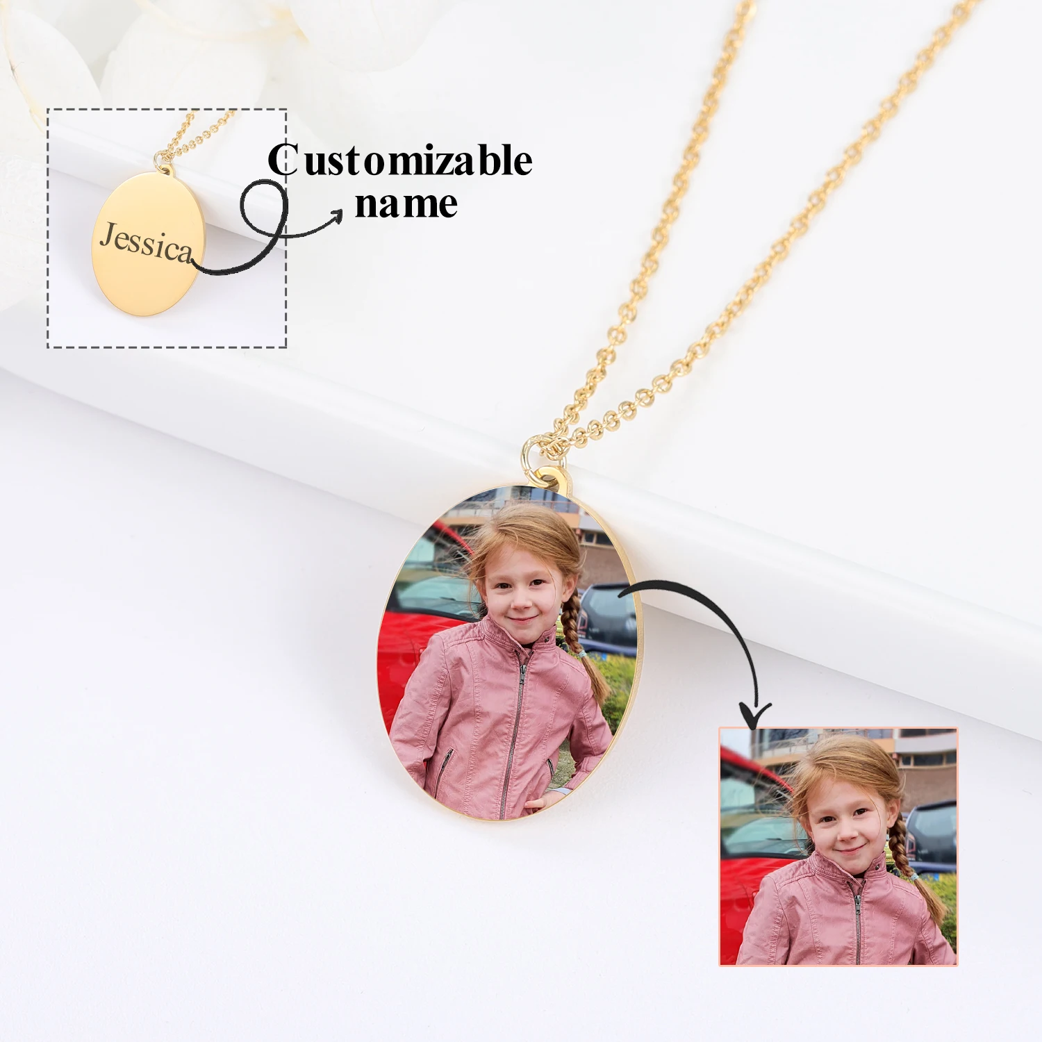 

Custom Oval Photo Necklace Personalized pet Photo Jewelry Stainless Steel Pendant For Couples Father's Day Family member Gift