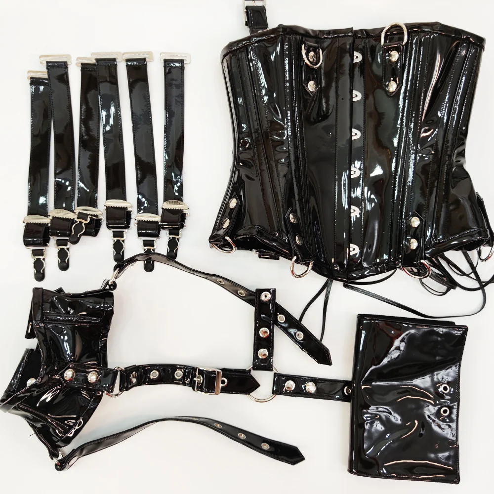 Annzley Double Steel Boned Leather Underbust Corset With Neck Corset And Straps