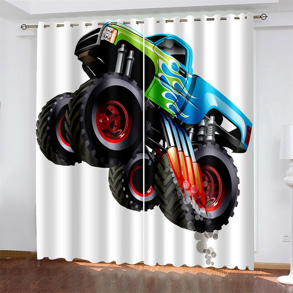 Off-road Racing  Printing Woven Curtains Bedroom Blackout Curtains with Two Independent Curtains on The Left and Right