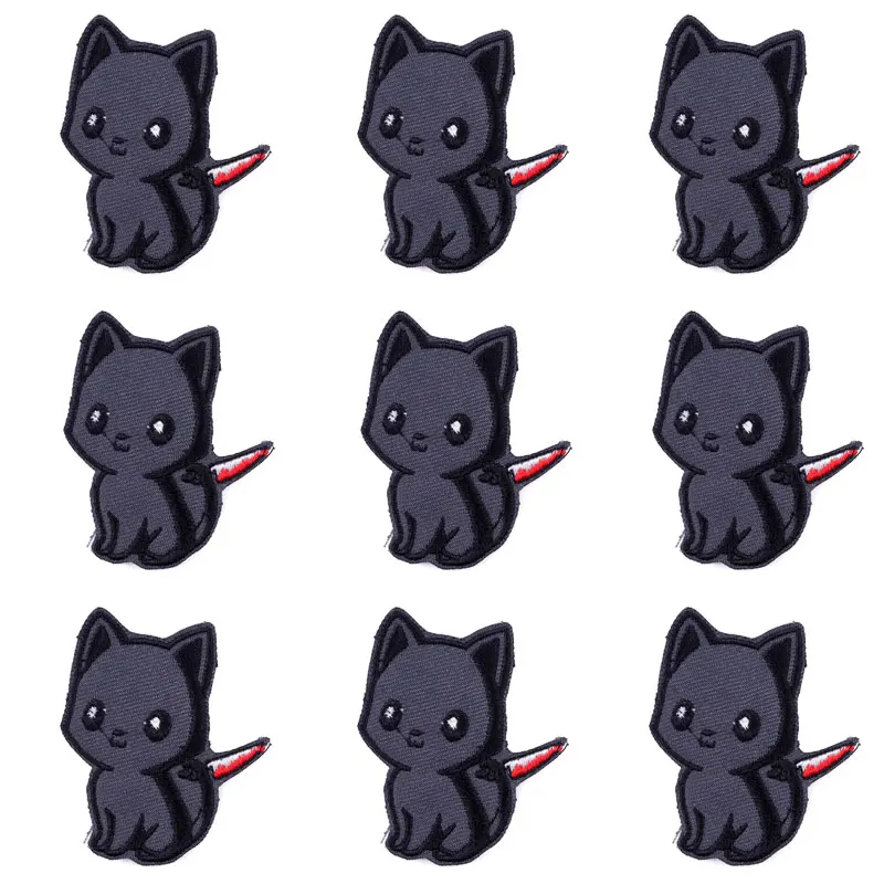 Badges For Clothes 10PCS Wholesale Killer Cat Embroidered patches For Clothing Stickers Cartoon Patch iron On Patches On Clothes