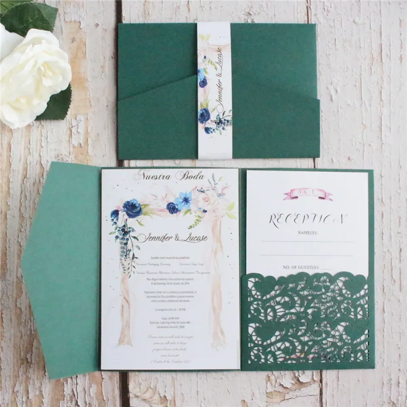 

Wedding Invitation Cards With Envelopes Personalized Invites Printing Blue Burgundy Green 50pcs