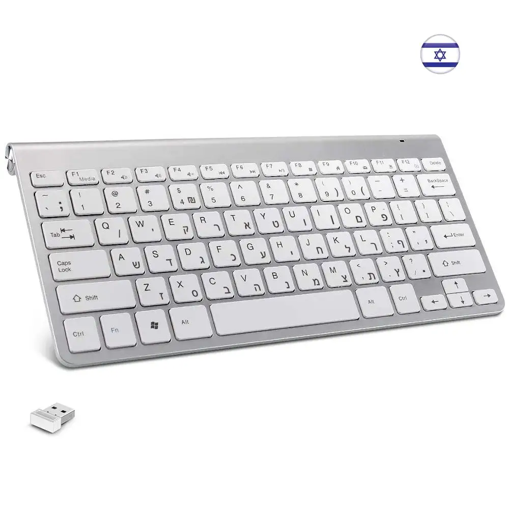 Hebrew English Character  2.4G Wireless Keyboard With Adapter Portable Compact Size Low Noise for Windows Laptop Desktop