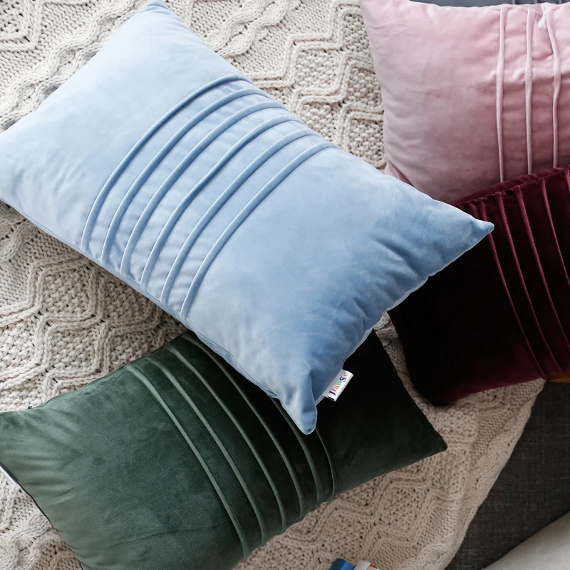 Soft Velvet Cushion Cover Solid Pink Blue Green Purple Home Decorative Pillow Cover For Couch Bed Chair Rectangle 30x50cm