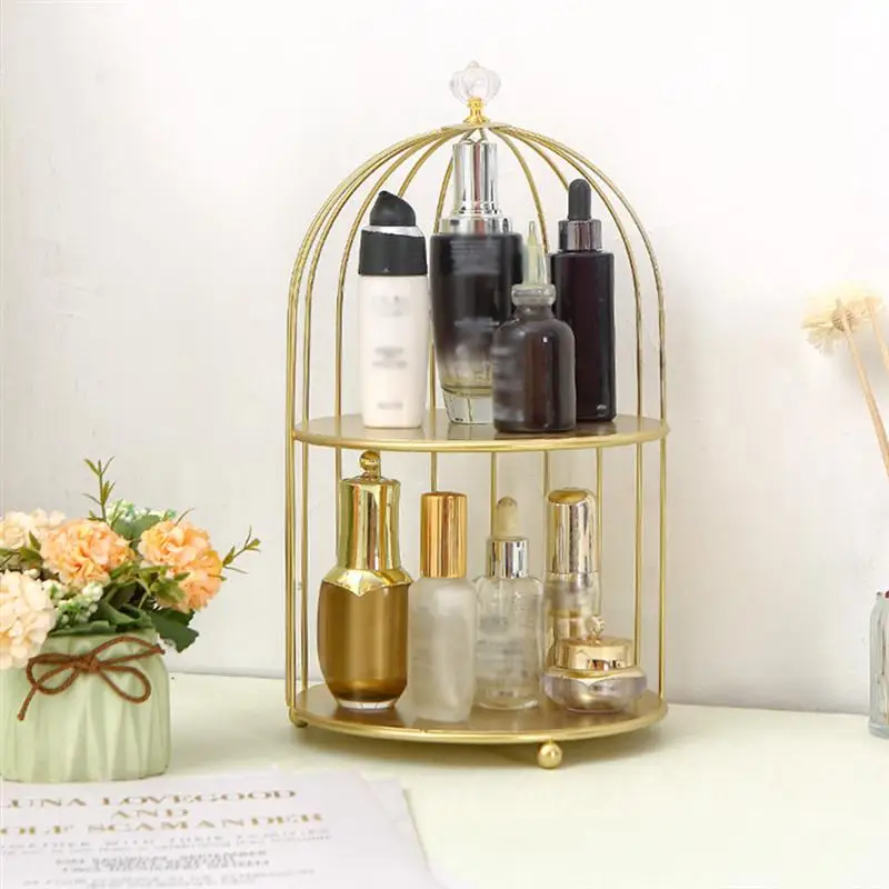 2-layers Cosmetics Storage Rack Vintage Gold Cake Cupcake Display Stand Holder Birdcage Wedding Cake Tools Home Decoration