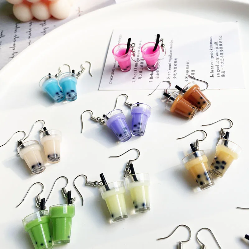 Hanging Earrings Bubble Tea Cool Stuff Girl Personality Originality Glass Lovely Interest Simple Temperament Earrings For Teens