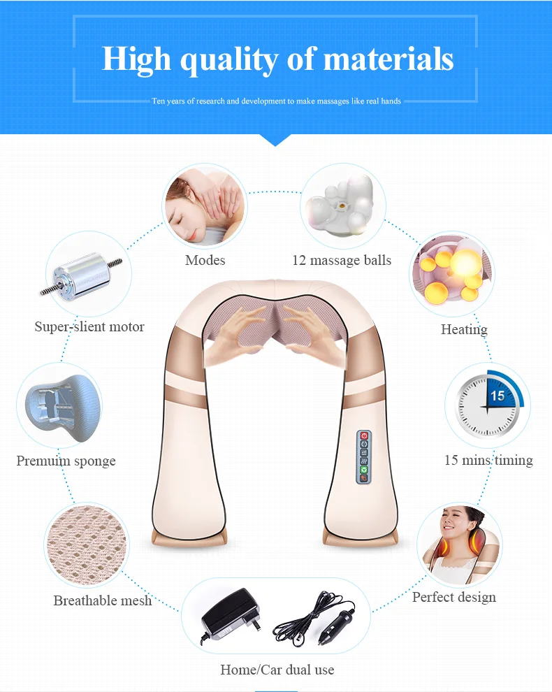 JinKaiRui-Elétrica 3D Shiatsu Massageador Corporal Completo com Terapia de Calor, Amassar Profundo, Portátil, Alívio Da Dor, Pescoço, Costas