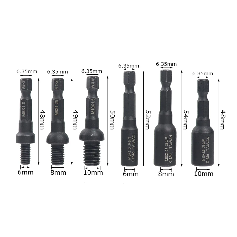 Socket Adapter 1/4" Hex Shank Socket Set For Metal Screws Self-Tapping Chuck 6/8/10mm Embedded Lock Nuts Woodworking Tools