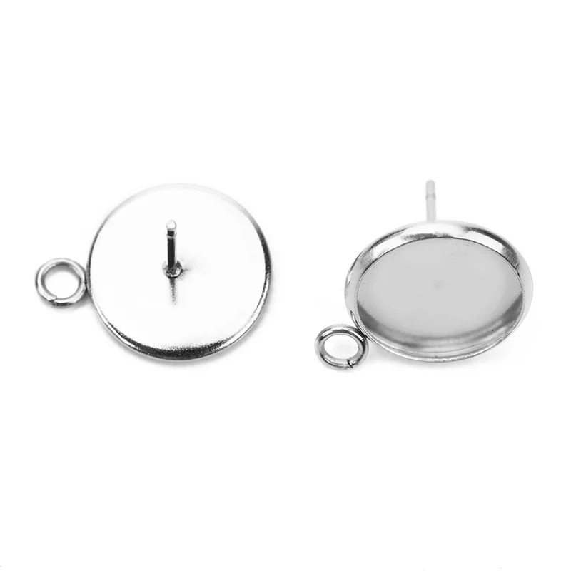 20 Stück hypoallergene Edelstahl-Ohrstecker, DIY-Ergebnisse, 6 mm, 8 mm, 10 mm, 12 mm, Cameo-Cabochon-Basisfassungen, DIY-Schmuckherstellung